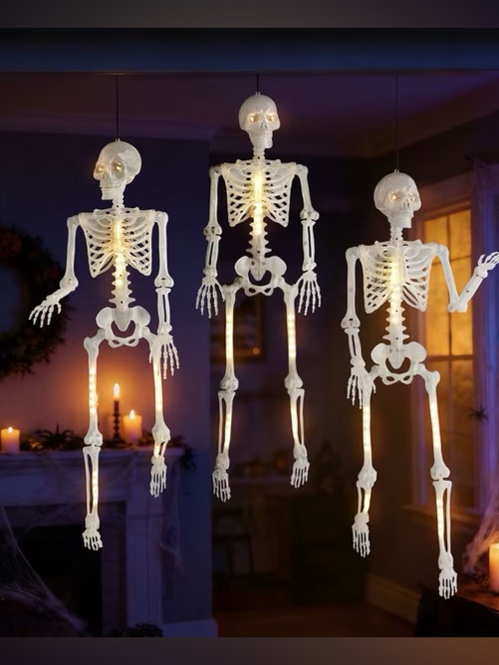 Pre-Lit Skeletons, Set of 3 White